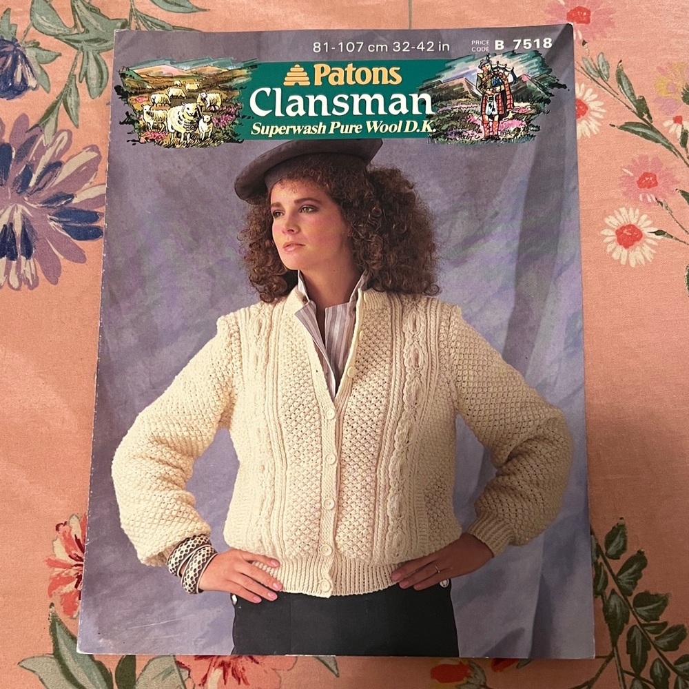 1984 Patons Clansman Cream Wool Cardigan Knitting Pattern